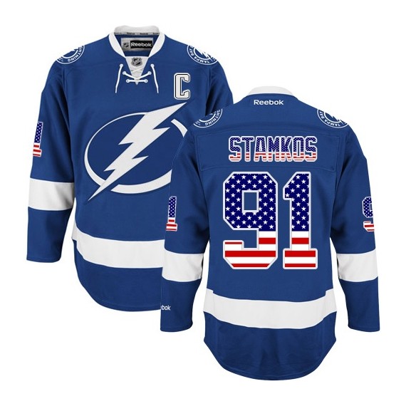Men's Tampa Bay Lightning #91 Steven Stamkos Royal Blue USA Flag Stitched Jersey Men's Tampa Bay Lightning #91 Steven Stamkos Royal Blue USA Flag Stitched Jersey